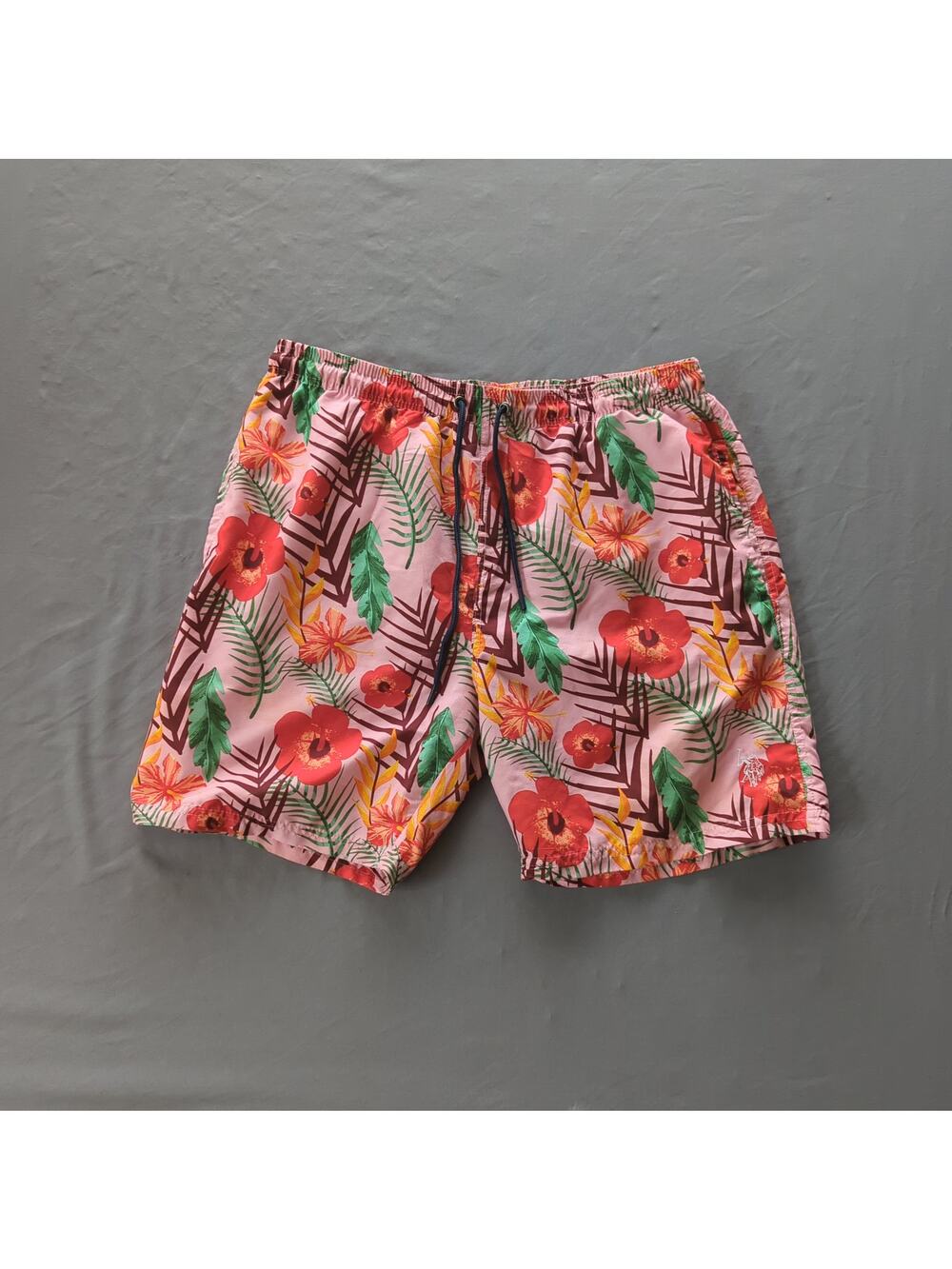 U.S. Polo Assn. Men's Tropical Floral Swim Trunks Shorts XL Pink Hawaiian Beach